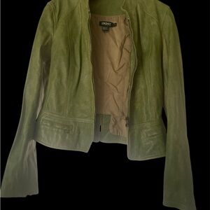 DKNY Olive Leather Zip Jacket
